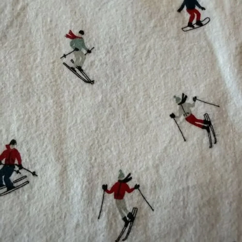 EDDIE BAUER HOME 100% cotton Flannel Queen SIZE flat SHEET SKIER SKIING